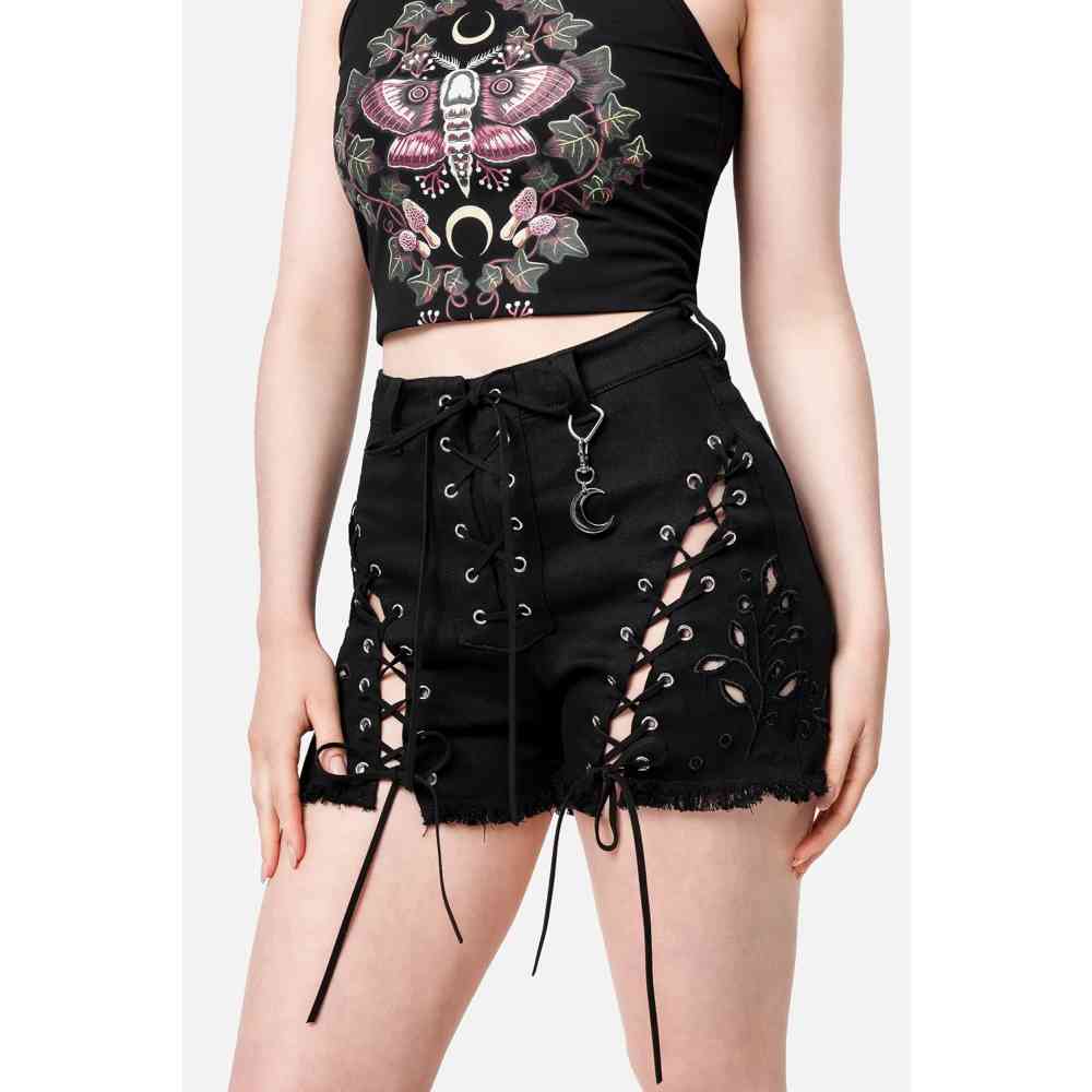 Restyle - Dahlia Lace Up Pantalon court - Noir